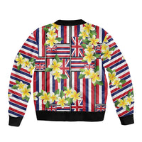 Hawaii Plumeria Lei Bomber Jacket Hawaiian Flag Motif