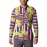 Hawaii Plumeria Lei Button Sweatshirt Hawaiian Flag Motif