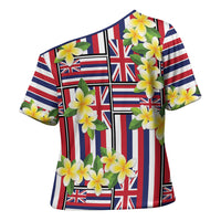 Hawaii Plumeria Lei Cross Shoulder Shirt Hawaiian Flag Motif