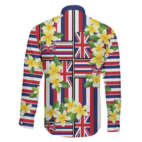 Hawaii Plumeria Lei Family Matching Long Sleeve Bodycon Dress and Hawaiian Shirt Hawaiian Flag Motif