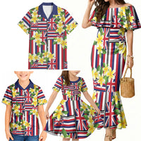 Hawaii Plumeria Lei Family Matching Mermaid Dress and Hawaiian Shirt Hawaiian Flag Motif LT9 - Polynesian Pride
