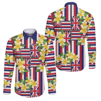 Hawaii Plumeria Lei Family Matching Mermaid Dress and Hawaiian Shirt Hawaiian Flag Motif LT9 Dad's Shirt - Long Sleeve Red - Polynesian Pride