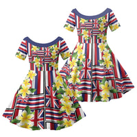 Hawaii Plumeria Lei Family Matching Mermaid Dress and Hawaiian Shirt Hawaiian Flag Motif LT9 Daughter's Dress Red - Polynesian Pride