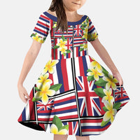 Hawaii Plumeria Lei Family Matching Off The Shoulder Long Sleeve Dress and Hawaiian Shirt Hawaiian Flag Motif