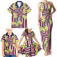 Hawaii Plumeria Lei Family Matching Tank Maxi Dress and Hawaiian Shirt Hawaiian Flag Motif LT9 - Polynesian Pride