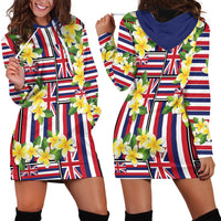Hawaii Plumeria Lei Hoodie Dress Hawaiian Flag Motif
