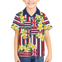 Hawaii Plumeria Lei Kid Hawaiian Shirt Hawaiian Flag Motif LT9 Kid Red - Polynesian Pride