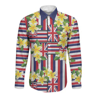 Hawaii Plumeria Lei Long Sleeve Button Shirt Hawaiian Flag Motif LT9 Unisex Red - Polynesian Pride