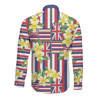 Hawaii Plumeria Lei Long Sleeve Button Shirt Hawaiian Flag Motif LT9 - Polynesian Pride