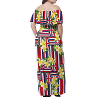 Hawaii Plumeria Lei Off Shoulder Maxi Dress Hawaiian Flag Motif LT9 - Polynesian Pride