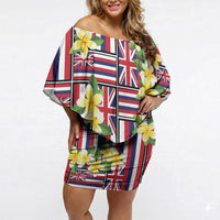 Hawaii Plumeria Lei Off Shoulder Short Dress Hawaiian Flag Motif LT9 Women Red - Polynesian Pride
