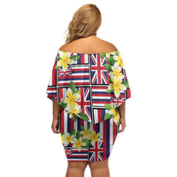 Hawaii Plumeria Lei Off Shoulder Short Dress Hawaiian Flag Motif LT9 - Polynesian Pride