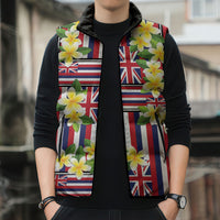 Hawaii Plumeria Lei Sleeveless Puffer Jacket Hawaiian Flag Motif