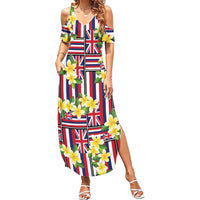 Hawaii Plumeria Lei Summer Maxi Dress Hawaiian Flag Motif LT9 Women Red - Polynesian Pride