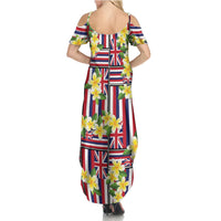 Hawaii Plumeria Lei Summer Maxi Dress Hawaiian Flag Motif LT9 - Polynesian Pride