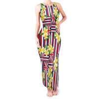 Hawaii Plumeria Lei Tank Maxi Dress Hawaiian Flag Motif LT9 Women Red - Polynesian Pride