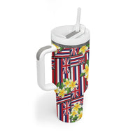 Hawaii Plumeria Lei Tumbler With Handle Hawaiian Flag Motif