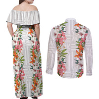 Hawaii Tropical Twist Lei Couples Matching Off Shoulder Maxi Dress and Long Sleeve Button Shirt Hawaiian Flag Motif LT9 - Polynesian Pride