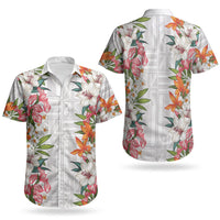 Hawaii Tropical Twist Lei Couples Matching Off The Shoulder Long Sleeve Dress and Hawaiian Shirt Hawaiian Flag Motif LT9 - Polynesian Pride
