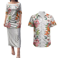 Hawaii Tropical Twist Lei Couples Matching Puletasi and Hawaiian Shirt Hawaiian Flag Motif LT9 White - Polynesian Pride
