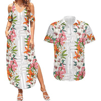 Hawaii Tropical Twist Lei Couples Matching Summer Maxi Dress and Hawaiian Shirt Hawaiian Flag Motif LT9 White - Polynesian Pride