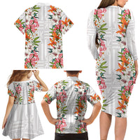 Hawaii Tropical Twist Lei Family Matching Long Sleeve Bodycon Dress and Hawaiian Shirt Hawaiian Flag Motif