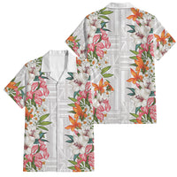 Hawaii Tropical Twist Lei Family Matching Mermaid Dress and Hawaiian Shirt Hawaiian Flag Motif LT9 Dad's Shirt - Short Sleeve White - Polynesian Pride