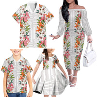 Hawaii Tropical Twist Lei Family Matching Off The Shoulder Long Sleeve Dress and Hawaiian Shirt Hawaiian Flag Motif LT9 - Polynesian Pride