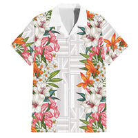 Hawaii Tropical Twist Lei Family Matching Off The Shoulder Long Sleeve Dress and Hawaiian Shirt Hawaiian Flag Motif LT9 Dad's Shirt - Short Sleeve White - Polynesian Pride