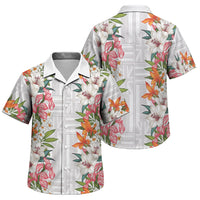 Hawaii Tropical Twist Lei Family Matching Off The Shoulder Long Sleeve Dress and Hawaiian Shirt Hawaiian Flag Motif LT9 Son's Shirt White - Polynesian Pride