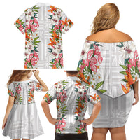 Hawaii Tropical Twist Lei Family Matching Off Shoulder Short Dress and Hawaiian Shirt Hawaiian Flag Motif