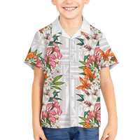 Hawaii Tropical Twist Lei Family Matching Puletasi and Hawaiian Shirt Hawaiian Flag Motif