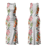 Hawaii Tropical Twist Lei Family Matching Tank Maxi Dress and Hawaiian Shirt Hawaiian Flag Motif LT9 Mom's Dress White - Polynesian Pride