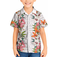 Hawaii Tropical Twist Lei Kid Hawaiian Shirt Hawaiian Flag Motif LT9 Kid White - Polynesian Pride
