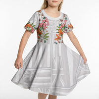 Hawaii Tropical Twist Lei Kid Short Sleeve Dress Hawaiian Flag Motif LT9 - Polynesian Pride