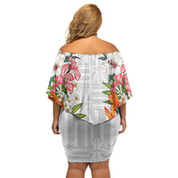 Hawaii Tropical Twist Lei Off Shoulder Short Dress Hawaiian Flag Motif LT9 - Polynesian Pride
