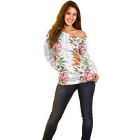 Hawaii Tropical Twist Lei Off Shoulder Sweater Hawaiian Flag Motif