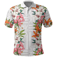 Hawaii Tropical Twist Lei Polo Shirt Hawaiian Flag Motif LT9 White - Polynesian Pride