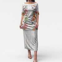 Hawaii Tropical Twist Lei Puletasi Hawaiian Flag Motif LT9 Long Dress White - Polynesian Pride
