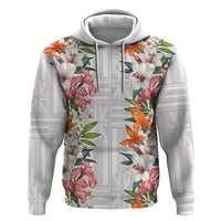 Hawaii Tropical Twist Lei Zip Hoodie Hawaiian Flag Motif LT9 Pullover Hoodie White - Polynesian Pride