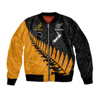 Australia Wallabies and Aotearoa Rugby Sleeve Zip Bomber Jacket Kangaroo Black Fern Maori Gold Vibe LT9 Unisex Gold - Polynesian Pride