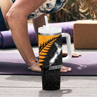 Australia New Zealand Rugby Tumbler With Handle Aboriginal Wallabies and Maori Black Fern Gold Vibe