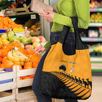 Australia New Zealand Rugby Grocery Bag Gold Aboriginal Wallabies and Maori Black Fern - Polynesian Pride