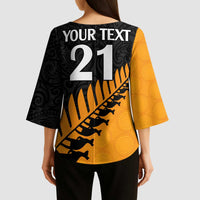 Australia New Zealand Rugby Kimono Sleeve Blouse Gold Aboriginal Wallabies and Maori Black Fern - Polynesian Pride
