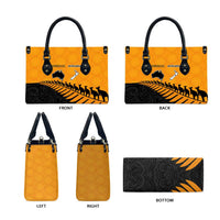 Australia New Zealand Rugby Leather Bag Gold Aboriginal Wallabies and Maori Black Fern - Polynesian Pride