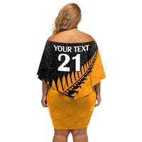 Custom Australia Wallabies and Aotearoa Rugby Off Shoulder Short Dress Kangaroo Black Fern Maori Gold Vibe LT9 - Polynesian Pride