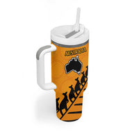Australia New Zealand Rugby Tumbler With Handle Gold Aboriginal Wallabies and Maori Black Fern - Polynesian Pride