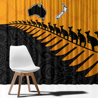 Australia New Zealand Rugby Window Curtain Gold Aboriginal Wallabies and Maori Black Fern - Polynesian Pride