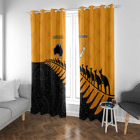 Australia New Zealand Rugby Window Curtain Gold Aboriginal Wallabies and Maori Black Fern - Polynesian Pride
