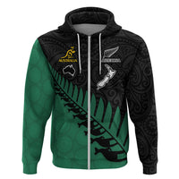 Australia Wallabies and Aotearoa Rugby Hoodie Kangaroo Black Fern Maori Green Vibe LT9 Zip Hoodie Green - Polynesian Pride